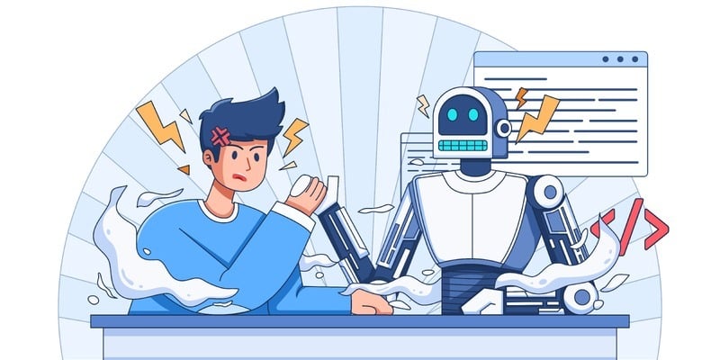 Illustration of a human and a robot in an arm wrestling match 