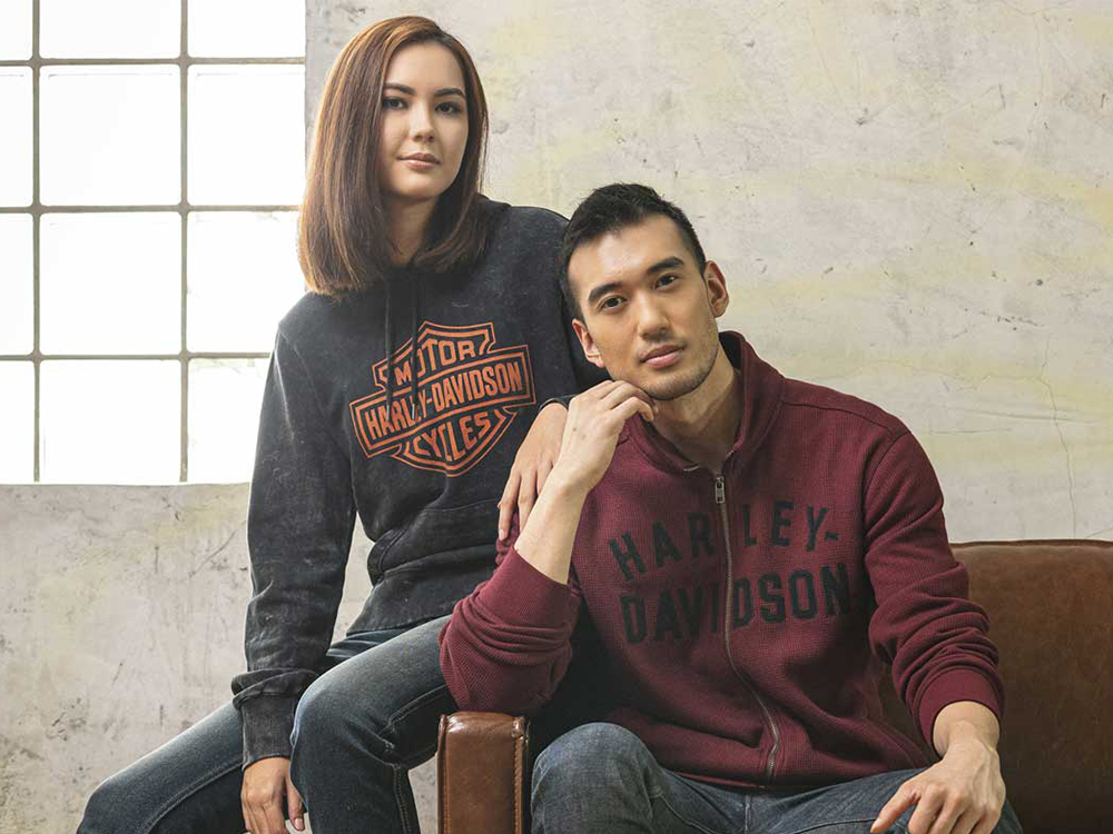 woman and man in h-d sweatshirts