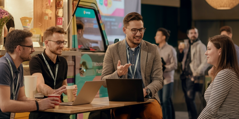 Marketers chat about best practices over dinner by a food truck