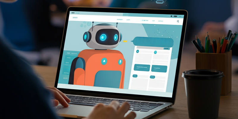 Laptop screen shows a chatbot as it helps a user on the website